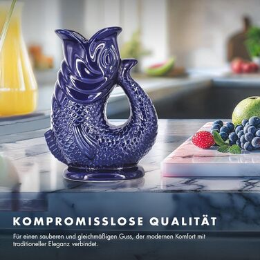 Керамічний глечик-карафа у формі риби 1,5 л, темно-синій – глечик для води, вина, з булькаючим звуком, декор для кухні