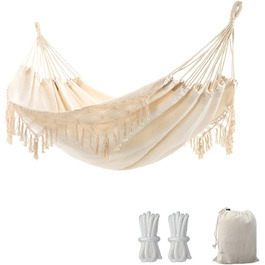 Гамак Boho для двох осіб, до 204 кг, з чохлом, бежевий, для саду, патіо, дому, вуличний