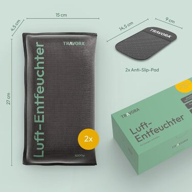 Осушувач повітря TRAVORA 2x1 кг для авто, багаторазовий, із антиковзною підкладкою, чорний, великий розмір