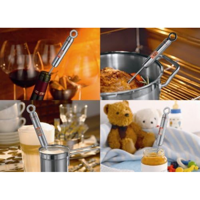Кухонний термометр RÖSLE Gourmet, цифровий, з підсвічуванням, діапазон -40°C до +200°C, нержавіюча сталь 18/10, 21,5 см, сріблястий