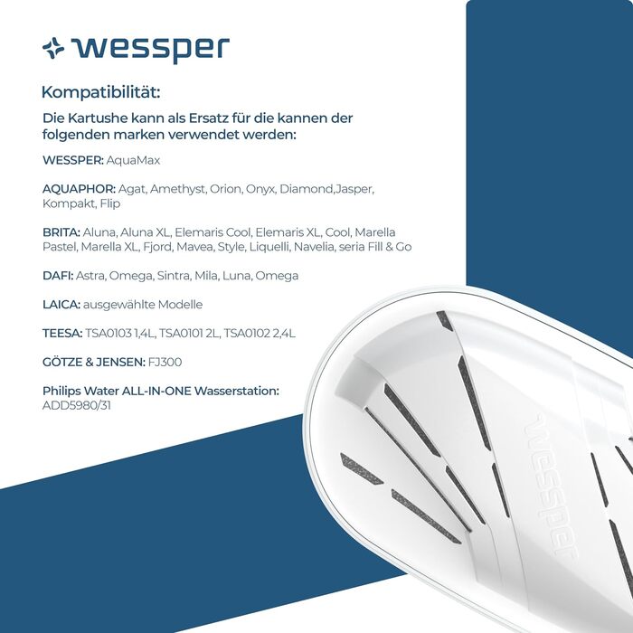 Картридж-фільтр для води Wessper, з активованим вугіллям і іонообмінною смолою, сумісний з Brita Maxtra, 10 штук