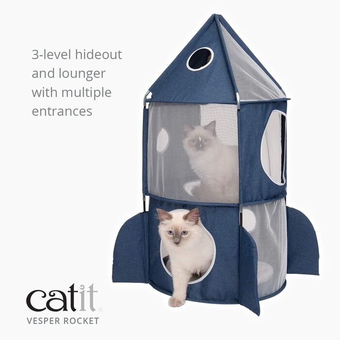 Котячий будиночок Catit Vesper Turm у формі ракети з подушкою для сну, синій