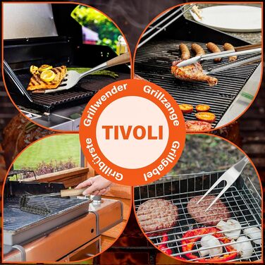 Набір гриль-інструментів TIVOLI, 4 предмети: щипці, лопатка, щітка, вилка для барбекю, преміум аксесуари для чоловіків