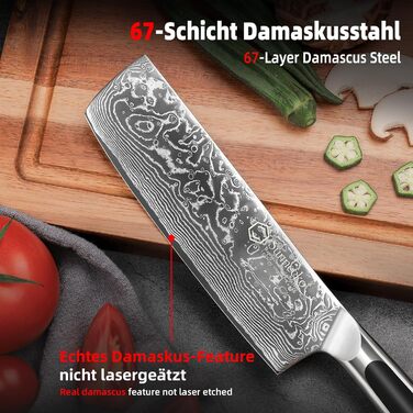 Sunnecko Nakiri 18 см – дамаський кухонний ніж, гострий багатофункціональний азійський ніж із дамаскої сталі з ергономічною ручкою для дому та кухні
