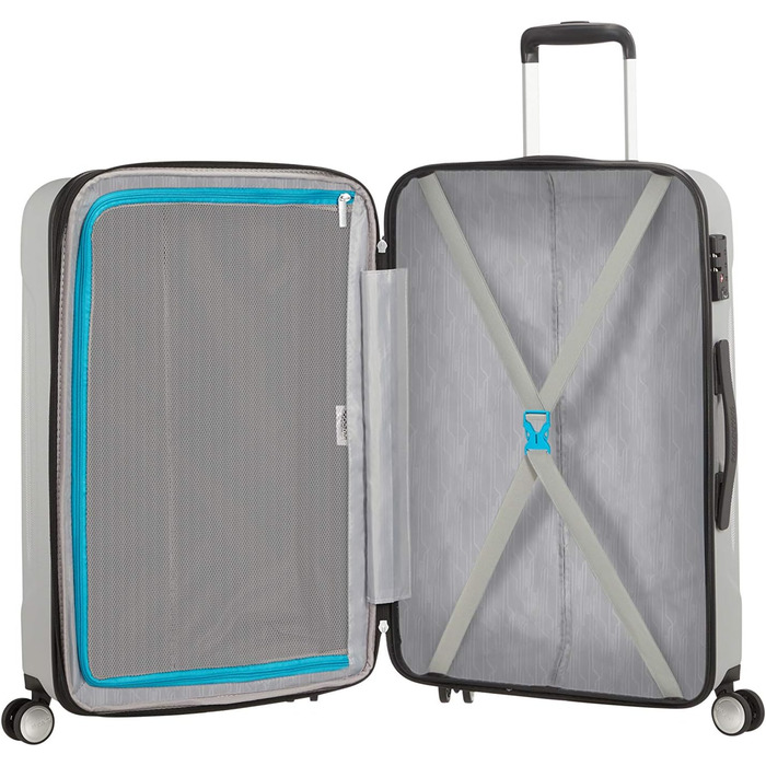 Валіза American Tourister Tracklite Spinner, велика, розширювана, 120 л, срібляста, 67 см