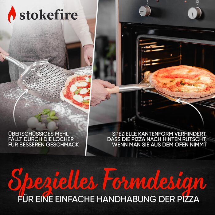 Велика лопата для піци STOKEFIRE, змінна довжина, преміум аксесуар для піцерії, для печі та гриля, підходить для XXL піц, алюмінієва піцешауфел для каменю