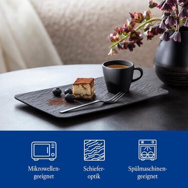 Villeroy & Boch Manufacture Rock Прямокутна багатофункціональна тарілка, чорна, сервірована, шефірний дизайн, преміум порцеляна, підходить для мікрохвильової печі та посудомийної машини