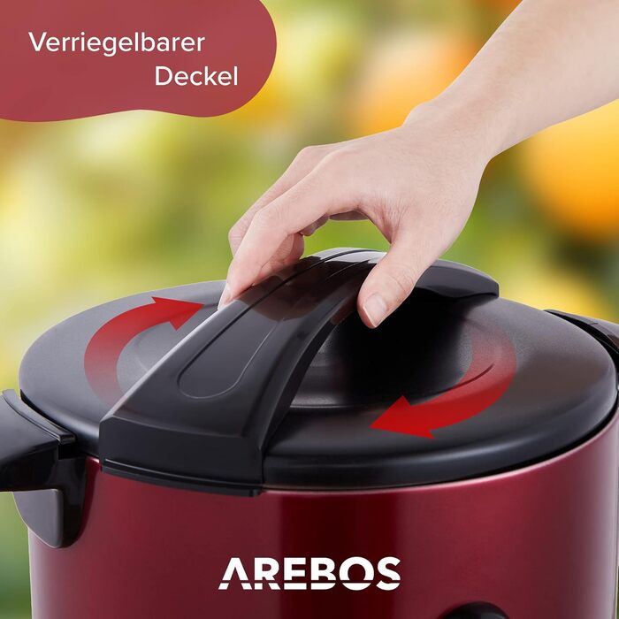 Електричний диспенсер для глінтвейну Arebos 20 л, 1650 Вт, з піддоном, краном, термостатом і захистом від перегріву, регулювання температури 30-110°C, червоний