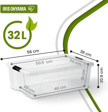 Пластикова коробка для зберігання Iris Ohyama TB-45 32 л з кришкою, 6 шт, прозора, з ручками та засувками, стійка, штабельована, для одягу, дому, гаража, офісу