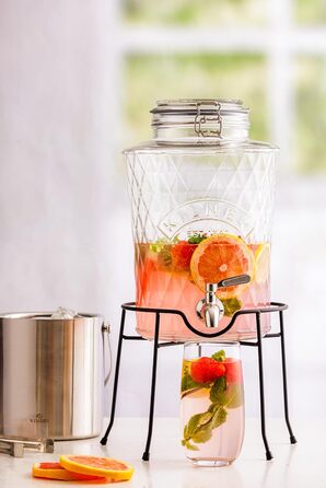 Скляний диспенсер для напоїв Kilner Diamond 5 л з нержавіючим краном, герметичною кришкою і силіконовим ущільнювачем, ідеально для соків, коктейлів та настоїв