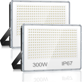Світлодіодний прожектор для вулиці 300W, 30000 Лм, IP67, холодне біле світло 7000K, надяскравий водонепроникний LED ліхтар для складу, саду, гаража, двору, фабрики, парковки (2 шт.)