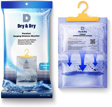 Dry & Dry Осушувач повітря 15 шт. (400 г/шт) для дому, підвалу та спальні – компактний поглинач вологи