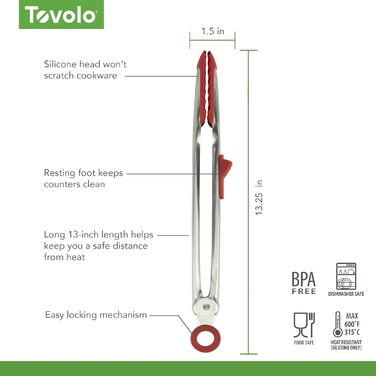 Кухонні щипці Tovolo Tip Top з силіконовими наконечниками, легке захоплення, термостійкі, BPA-free, з підставкою, для приготування їжі