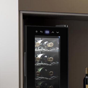 Винний шафа Cecotec Bolero GrandSommelier 830 CoolWood, термоелектрична, тиха, для 8 пляшок, налаштування температури 8-18°C, сенсорне керування, енергоефективна, чорна