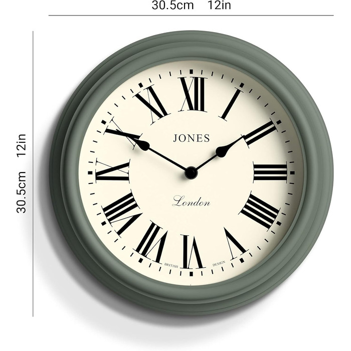 Настінний годинник JONES CLOCKS® Венеціанський, класичний, круглий, 30 см, зелений, римські цифри, традиційний дизайн, для кухні, вітальні чи спальні