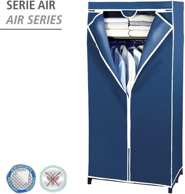 Тканинна шафа WENKO Air, дихаючий органайзер для одягу, металевий каркас, легка збірка, 75x150x50 см, темно-синя з полицею