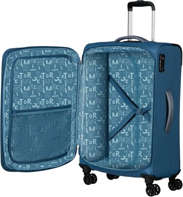 Валіза American Tourister Pulsonic Spinner L, розширювана, 81 см, 113/122 л, синя, поліестер