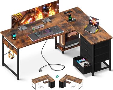 Письмовий стіл ODK L-Desk з шухлядами та USB, 135100 см, вінтаж