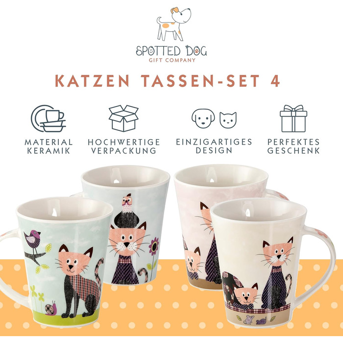 Набір чашок для кави Cat Motif, керамічний, 4x360мл