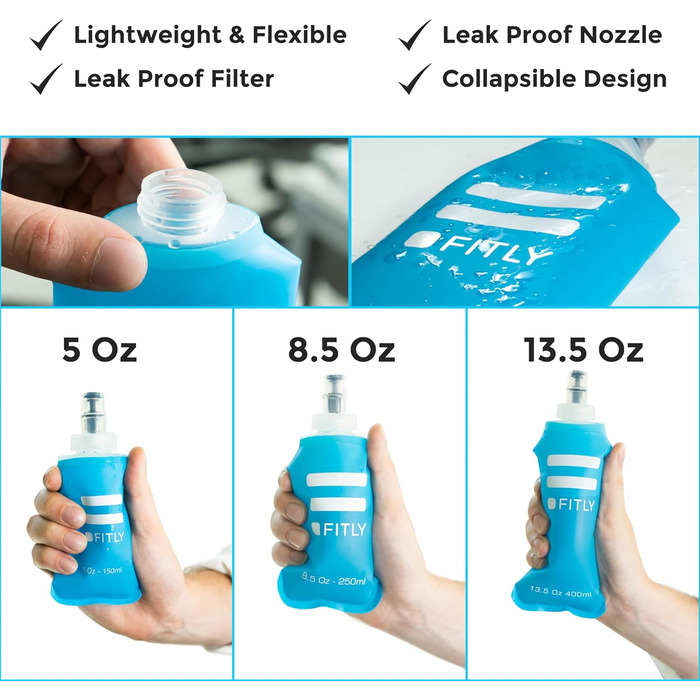 Набір м'яких фляг для гідратації FLASKS, 3 шт. (150/250/400 мл, сині) – для бігу, туризму, велоспорту, скелелазіння, складані пляшки для води