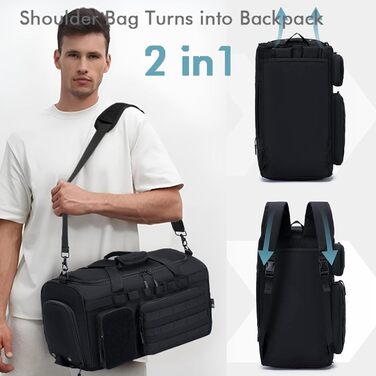Чоловіча тактична спортивна сумка BAGZY 40л з відділенням для взуття, велика дорожня сумка для тренувань, фітнесу, подорожей, роботи, кемпінгу, чорна
