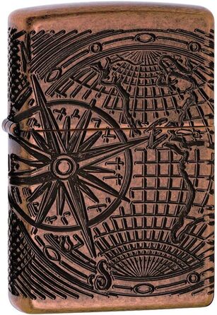 Бензинова запальничка Zippo 29853 з картою світу, антикварна мідь, заправна, у подарунковій коробці