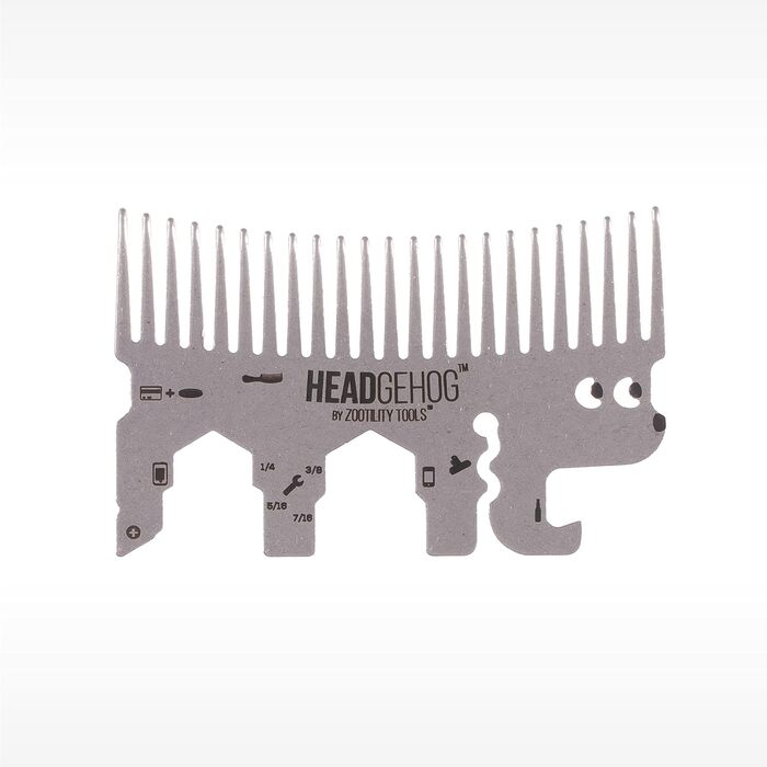 Гребінець-брелок HeadgeHog, мультиінструмент, відкривачка, сріблястий