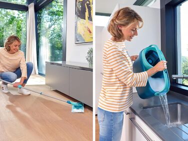 Leifheit CLEAN Twist M Ergo 2.0 – набір для прибирання: плоска швабра з мікрофібри для вологого догляду за паркетом, ламінатом і дерев'яною підлогою, система віджиму, Click-System, насадка Supersoft