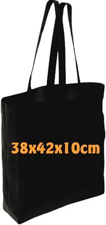 Бавовняні еко-сумки Cottonbagjoe 38x42x10 см чорні, з довгими ручками, з бічною та донною складкою, для покупок, декору, друку, 150 шт.