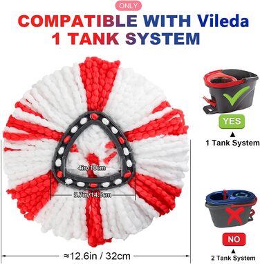 4 мікрофіброві насадки для швабри Vileda Turbo, сумісні з EasyWring Spin Mop, змінні головки для підлоги