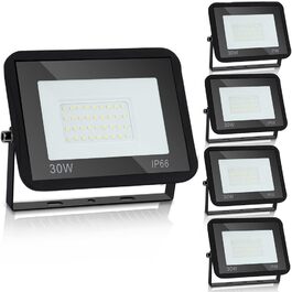 LED прожектори Ikodm для вулиці, 5 шт. по 30 Вт, тепле біле світло 3000K, водонепроникні, 2250 Лм, для двору, саду, гаража, спортмайданчика