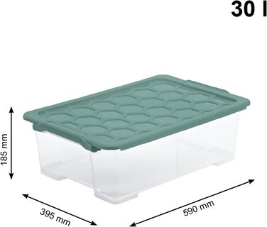 Пластикова коробка для зберігання Rotho Evo Safe з кришкою, бірюзова/прозора, 30 л, набір 3 шт.