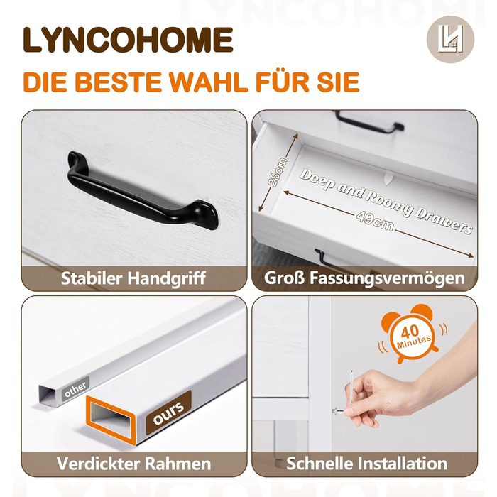 LYNCOHOME комод із тканини з 6 шухлядами, тумба під телевізор, органайзер для спальні, кухні, офісу, коридору