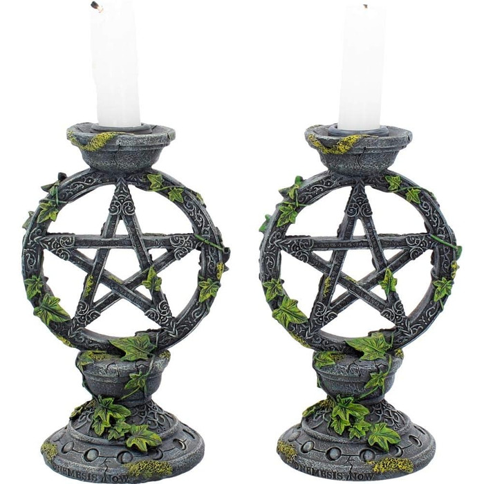 Підсвічники Nemesis Now Wiccan з пентаграмою, чорна смола, 15 см, набір 2 шт.