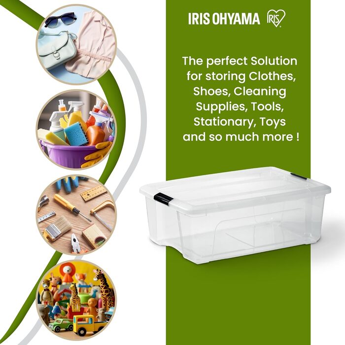 Пластикова коробка для зберігання Iris Ohyama TB-45 32 л з кришкою, 6 шт, прозора, з ручками та засувками, стійка, штабельована, для одягу, дому, гаража, офісу