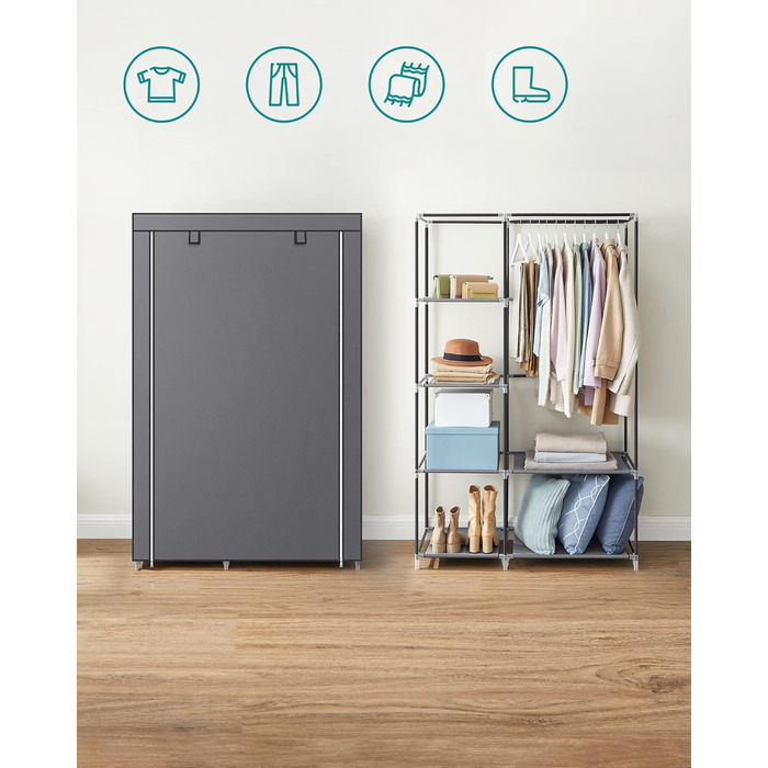 SONGMICS тканинна шафа для одягу з 6 полицями, модульна, сіра, 105x45x168 см – шафа для спальні та гардеробної