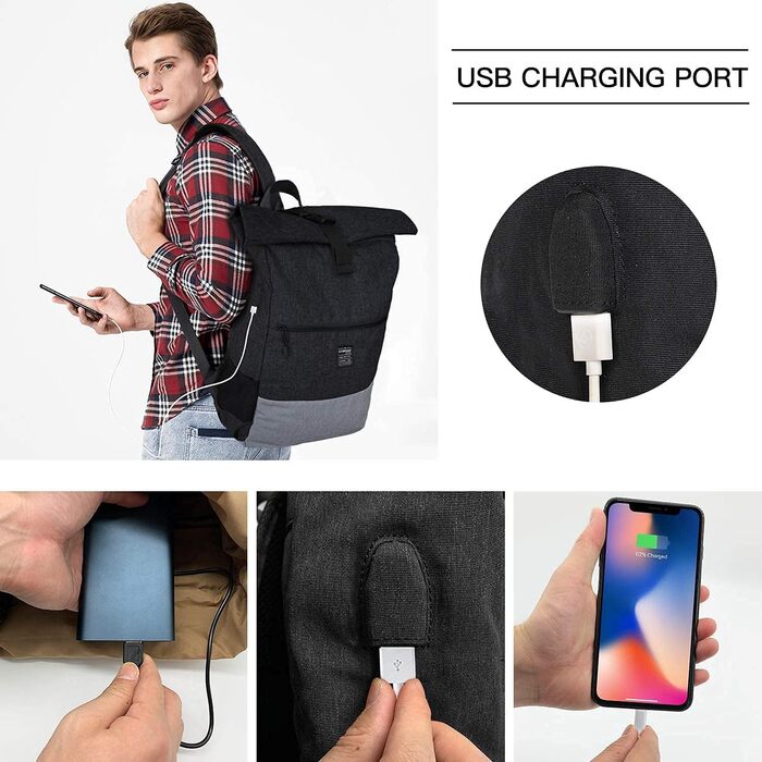 Водонепроникний рюкзак EverVanz для ноутбука з USB-зарядкою, легкий міський рюкзак для подорожей і школи, чорний