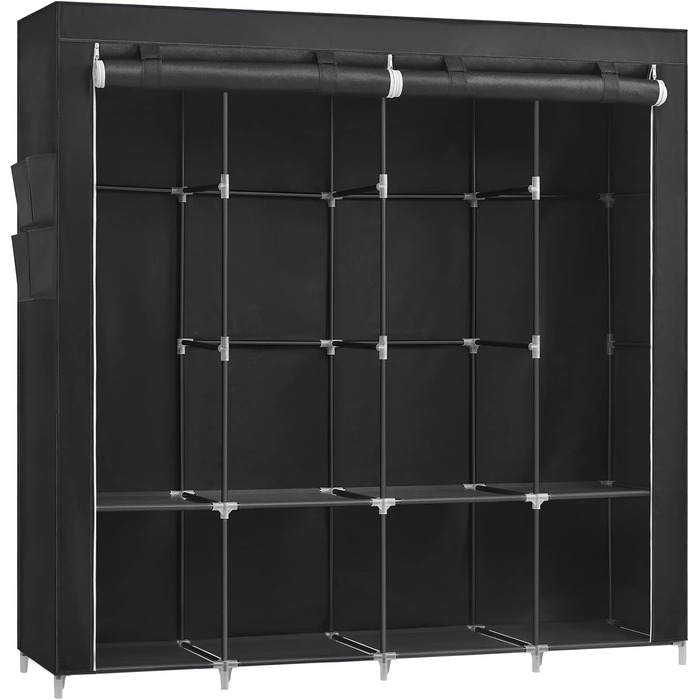 Тканинна шафа SONGMICS 45x170x167 см з 4 полицями, відділеннями для підвішування, 4 бічними кишенями, містка, для спальні та вітальні, чорна