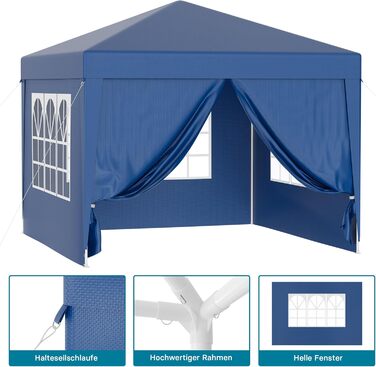 Павільйон садовий Wiltec 3x3 м, синій, UV-захист 50+, знімні стінки, намет з вікнами для тераси та фестивалів