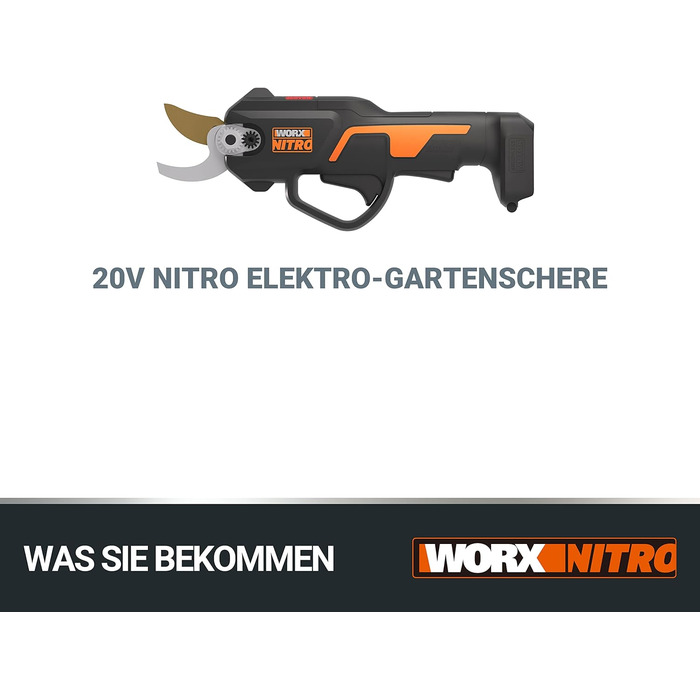 Електричний акумуляторний сучкоріз Worx NITRO WG330E.9 20В, безщітковий двигун, без акумулятора і зарядного, чорний/помаранчевий