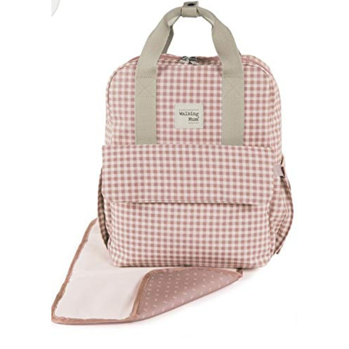 Сумка для коляски Walking Mum I Love Vichy, рожева, універсальна, з короткими ручками і плечовим ременем, 37x28x12 см