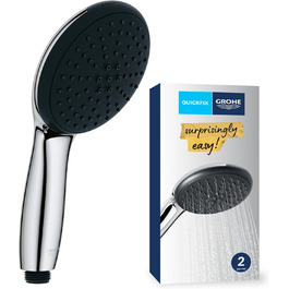 Ручний душ GROHE Vitalio 110, круглий, 14 л/хв, 2 режими струменя, стандартне підключення, силіконове кільце, шланг 150 см, хром, 26972001