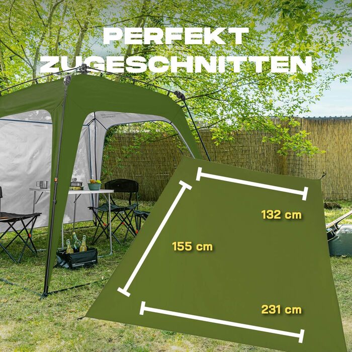 Люмаланд Outdoor намет 2,5x2,5 м, водонепроникний, UV-захист, садовий тент з бічною стінкою, сумкою та кілочками, міцний кемпінговий та партійний намет, швидке встановлення за 2 хвилини, темно-зелений