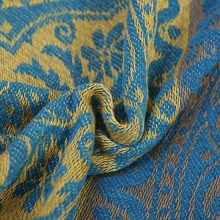 Плед ELEOPTION з мікрофібри Chenille, жакардовий з китицями, декоративний покривало для ліжка, дивану, крісла, народний етно орнамент, синій, 220x250 см