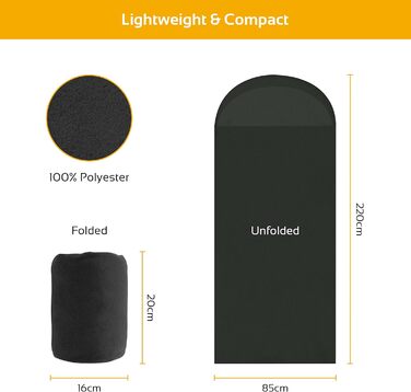 Чоловічий флісовий вкладиш для спального мішка Milestone Camping 220x85 см, чорний, теплий та легкий у догляді