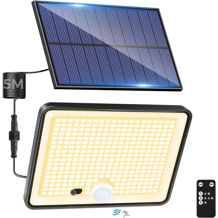 Сонячні ліхтарі LOTMOS для вулиці з датчиком руху, 342 LED, IP65, 3 режими, тепле біле світло, з пультом, для саду, гаража, 2 шт.