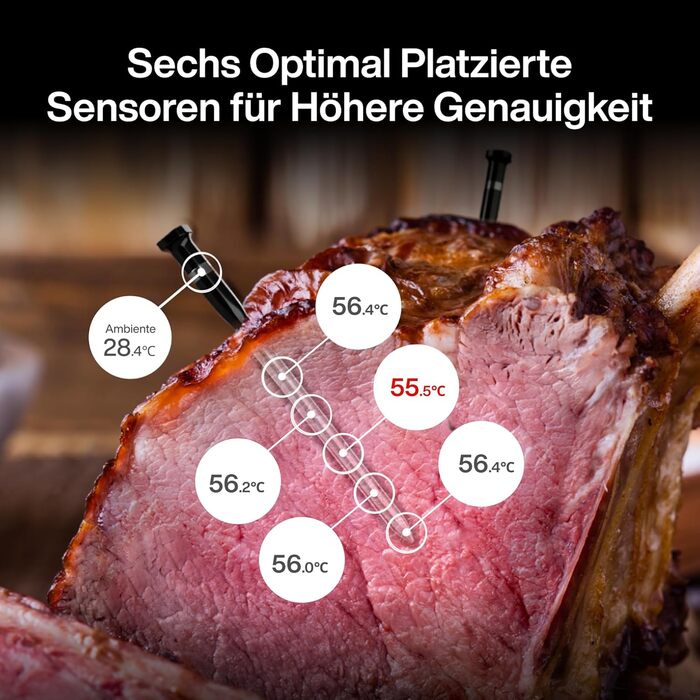 Бездротовий термометр для м'яса ThermoMaven P2 з Bluetooth 5.3, 2 зондами, 6 сенсорами, Wi-Fi, IPX8, для грилю, духовки, кухні, фритюрниці