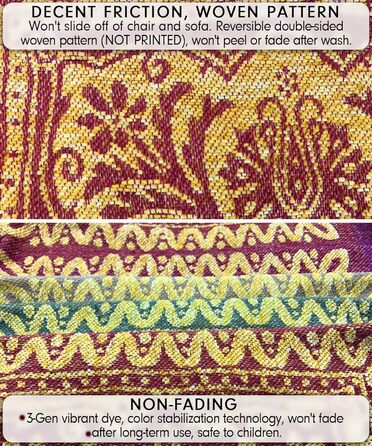 Плед-покривало Boho Hippie з жакардової шенілі, двосторонній, червоний/синій, для дивана, крісла, меблів, 250x224 см