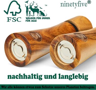 Набір дерев'яних млинів для перцю та солі ninetyfive®, акція з акційного дерева акації, керамічний механізм, 21 см, подарункова упаковка