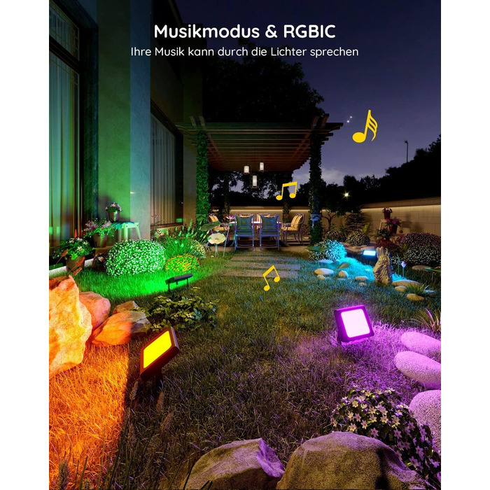 Розумний LED прожектор Govee RGBICWW для вулиці, WiFi, Alexa, 2700-6500K, регульована яскравість, зміна кольору, IP66, 4 шт, святкова гірлянда